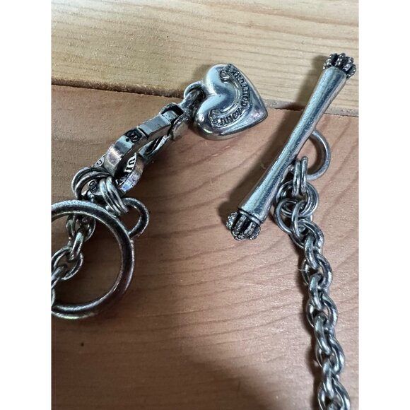 Juicy Couture Logo Heart Silver Tone Chain Link Toggle Necklace 16” - Picture 2 of 8